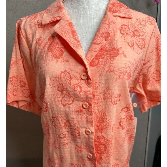 A.N.A Shirt Orange Floral Short Sleeve Button Women's Adult Cruise Hawaii Sz L - Picture 3 of 8